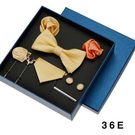 8pcs Luxury Mens Ties Set In Gift Box 100% Silk Neck Tie With Festive Wedding Bowtie Pocket Squares Cufflinks Clip Brooches Suit