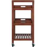 3-Shelf Wood Mobile Serving Cart With Lockable Wheels Walnut (94138) Space Saving Trolley for Kitchen Islands Push Cart Dolly