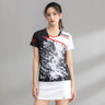 Badminton Training Shirts Women Tennis Print Quick Dry Short Sleeve Running Exercise Breathable V Collar Fitness Table Tee