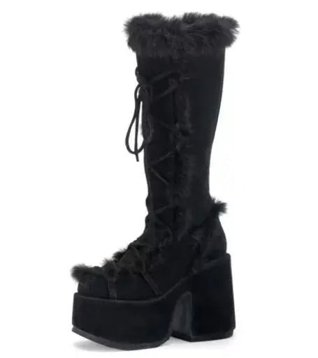 New Winter Women Snow Boots Platform Wedge High Heel Faux Fur Lady Shoes Female Plush Warm Non-slip Mid Calf Boots Goth Shoes