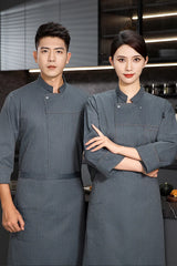 grey Chef uniform Long Sleeve chef jacket Cook Coat Chef T-shirt Baker Work Uniform Waiter Restaurant Hotel Clothes women Logo