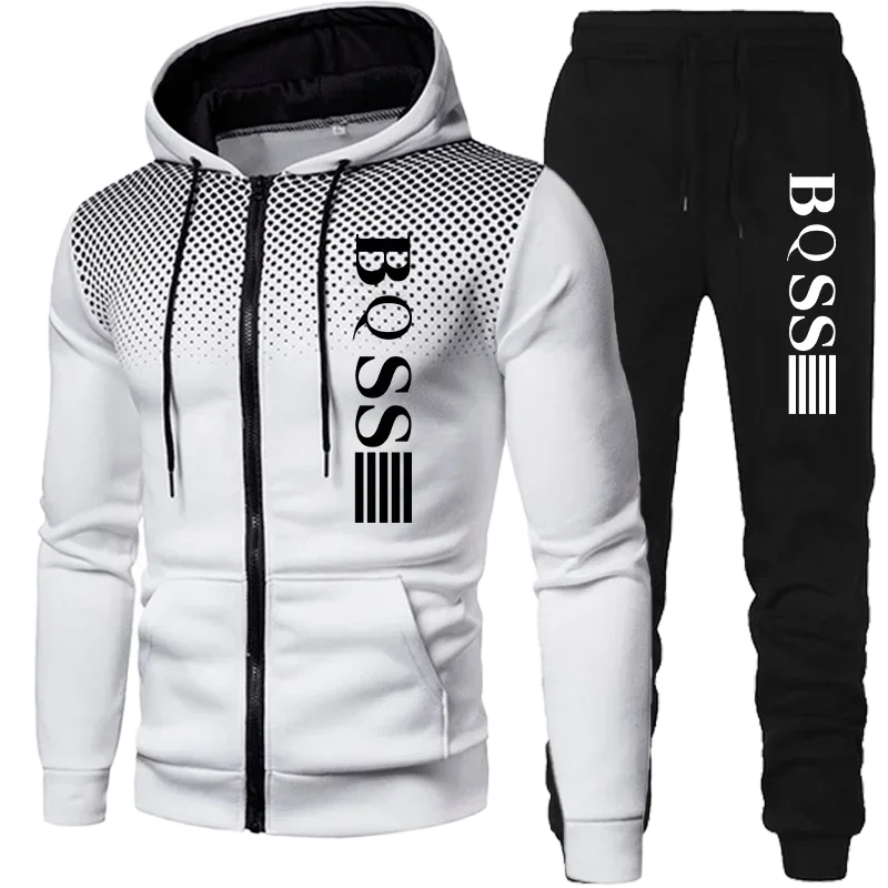 Costem for Men Clothing Spotted Sweatshirt Suit Hoodie and Pants Suit Mens Fashion Suits Men's Winter Clothes New Two Piece Set