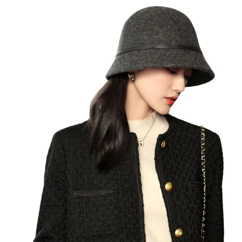 New wool bucket hat Women's warm autumn and winter thickened fisherman's hat Panama plush basin hat Women's hat