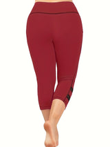 Plus Size 2024 New Summer Sporty Casual Leggings, Women's Oversized Fashion Plain High Rise Contrast Mesh Capri Leggings