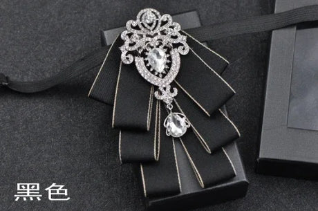 Luxury Black Rhinestone Bow Tie British High-end Men's Boy Business Wedding Suit Shirt Collar Flowers Sets Handmade Jewelry Gift