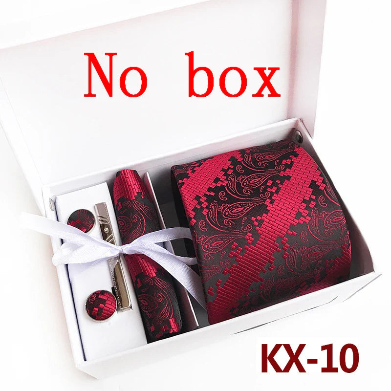 Ties For Men Luxury Tie Set Gift Box Jacquard Necktie Pocket Square Clip Cufflinks Handkerchief Corbata