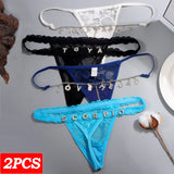 2PCS/set Mesh Lace Thong Panties With Customize Crystal Letters DIY Name Waist Chain Bikini Underwear Body Jewelry Couple Gifts