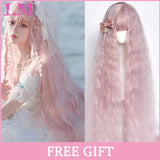 LM Cosplay Wig With Bangs Synthetic Straight Hair 24 Inch Long Heat-Resistant Pink Wig For Women