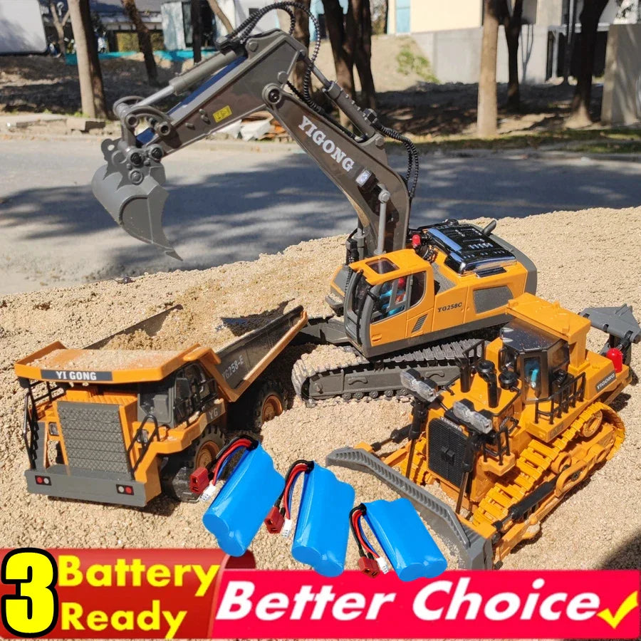 4WD Children Remote Control Excavator RC Car Alloy Dump Truck Bulldozer Engineering Off Road 4x4 Vehicle Boy Girl Toy Kids Gift