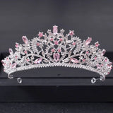 Pink Crystal Tiaras And Crowns For Women Bride Pink Rhinestone Prom Diadem Crown Tiara Bridal Wedding Hair Accessories Jewelry