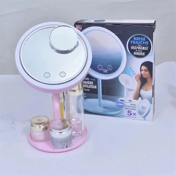 LED Vanity Mirror With Fan Function Beauty Mirrors X5 Magnifying Glass Touch Screen Removable Desktop Make Up Mirror