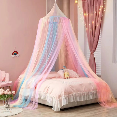 Tri Color Rainbow Bedspread Girls Room Canopy Bed Net Suitable for Single Bed/Single Bed//Double Bed Girls Room Decor