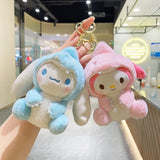 Kawaii Sanrio Plush Keychain Hello Kitty Kuromi Cinnamoroll Melody Plush Toys Doll Dinosaur Series Pendant Decor Kids Toys Gift