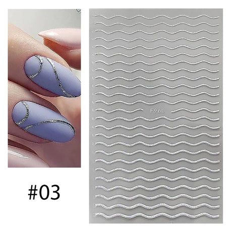 3D Silver Frame Nail Sticker Silver Bronzing Stripe Lines Sliders For Nails Tribal Pattern Decals Marble Blooming Nail Tattoos