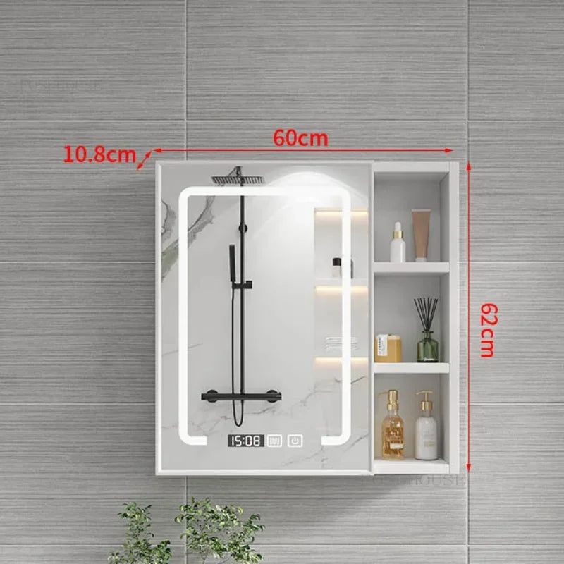 Italian Aluminum Alloy Smart Bathroom Mirror Cabinets Luxury Home Furniture Locker Wall-mounted Makeup Mirror with Storage Shelf