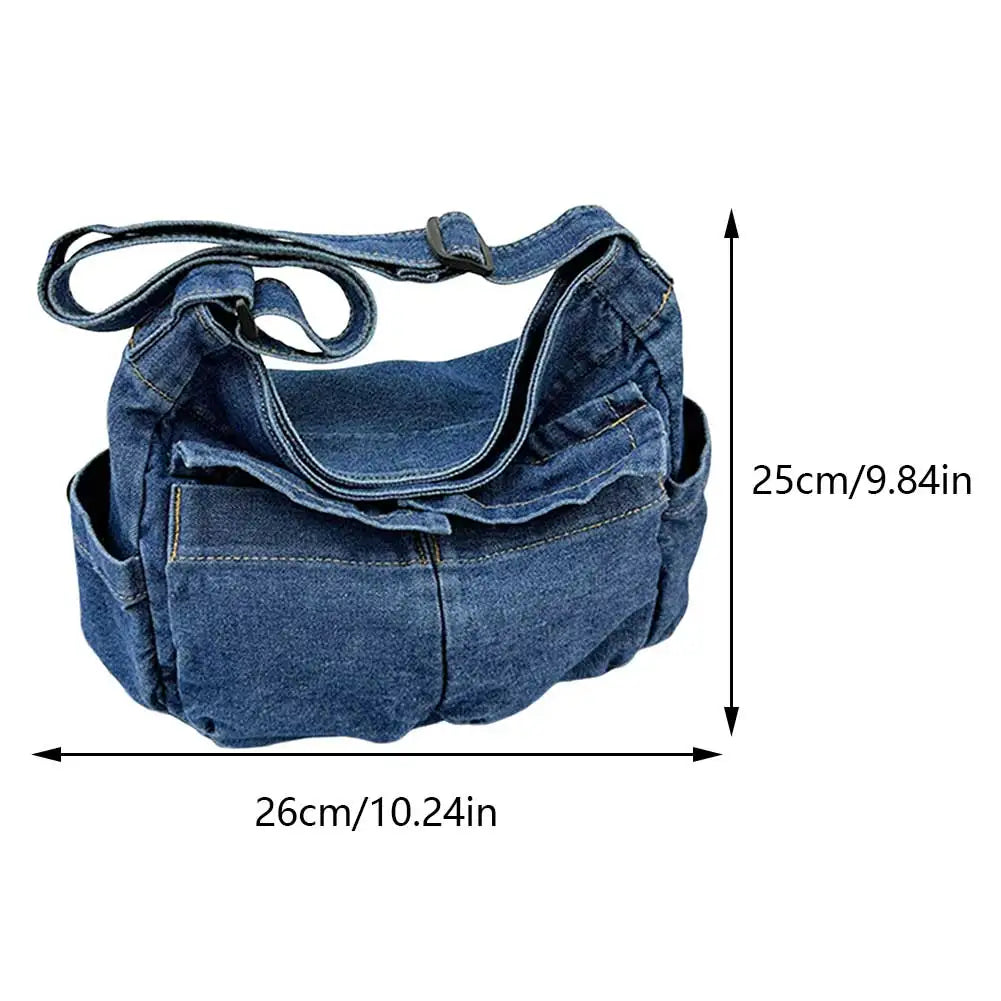 Denim Vintage Messenger Bag Retro Jeans Tote Bag Large Capacity Women Casual Satchel Bag Fashion Shoulder Bag 2023 New Handbag