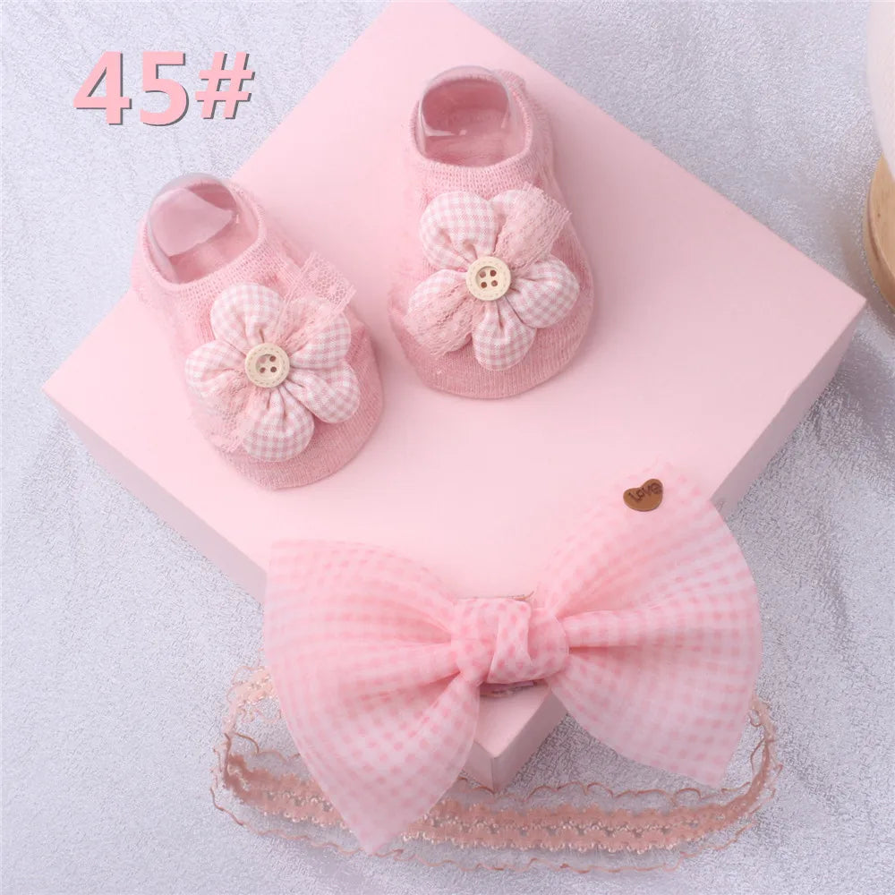 1 Set Cute Gift Bow Flowers Baby Girls Headband Socks Cartoon Animal Bow Newborn Girls Hair Band Kids Headwear Hair Accessories