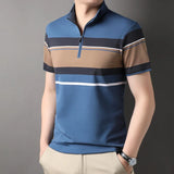 Top Grade Yarn-dyed Process Cotton Zipper New Summer Brand Striped Polo Shirt Short Sleeve Casual Tops Fashions Clothes Men