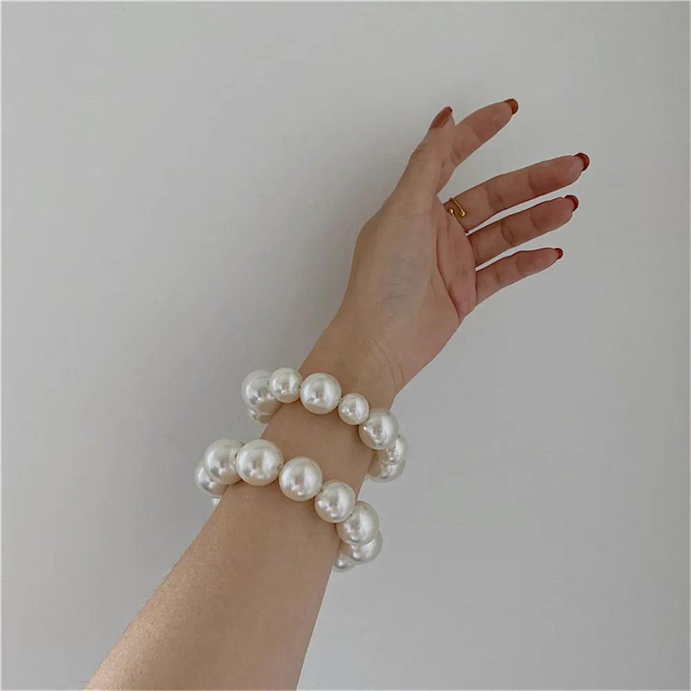 1Pc Korean Style Imitation Pearl Hair Rope High Elastic Fashion Simple Women Girls Beaded Stretch Bracelet Hair Ties