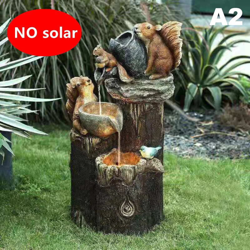 Duck Squirrel Solar Power Resin Patio Fountain Garden Design With LED Solar Light Gardening Supplies Outdoor Decoration