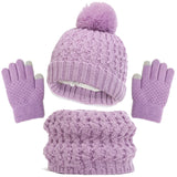 Kids Winter Hat Gloves Scarf Set Girls Toddler Children Hats With Pom Knit Neck Warmer Gaiter Mittens Fleece Lined Sets