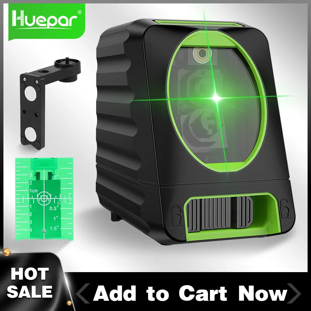 Huepar 150ft/45m Cross Line Laser Level 2 Lines Self Leveling Vertical & Horizontal Green Beams for Outdoor Use BOX-1G