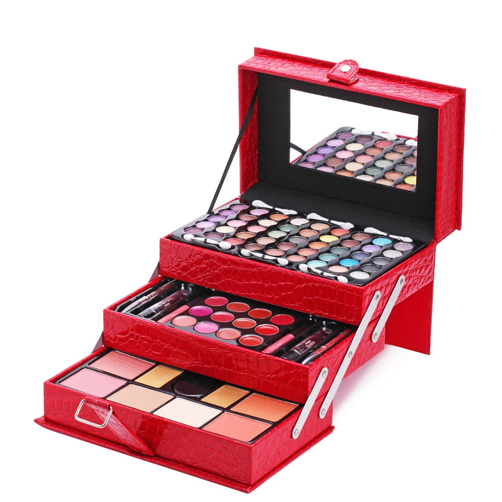 DUER LIKA Red Pattern Portable Professional 45 Color Eye Shadow Lip Gloss Powder Blusher Foundation Make-Up Makeup Brush Set