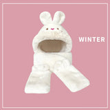 2021 women fashion Cute Cartoon Rabbit ears HatImitation mink Cap girl Winter Warmth Thickened with Scarf gloves one-piece hat