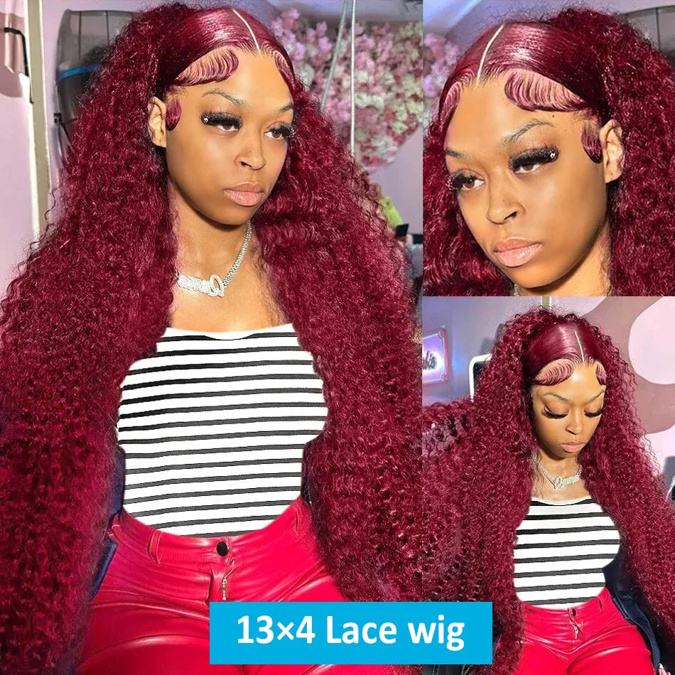 Cosdelu 13x4 Deep Curly Lace Frontal Wig 99J Burgundy 13x6 Lace Front Wigs Red Colored HD Deep Wave Human Hair Wigs For Women