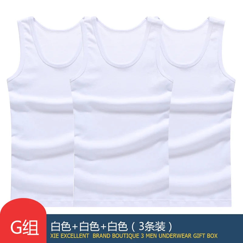 Hot Sale 3pcs / 100% Cotton Mens Sleeveless Tank Top Solid Muscle Vest Undershirts O-neck Gymclothing Tees Whorl Tops