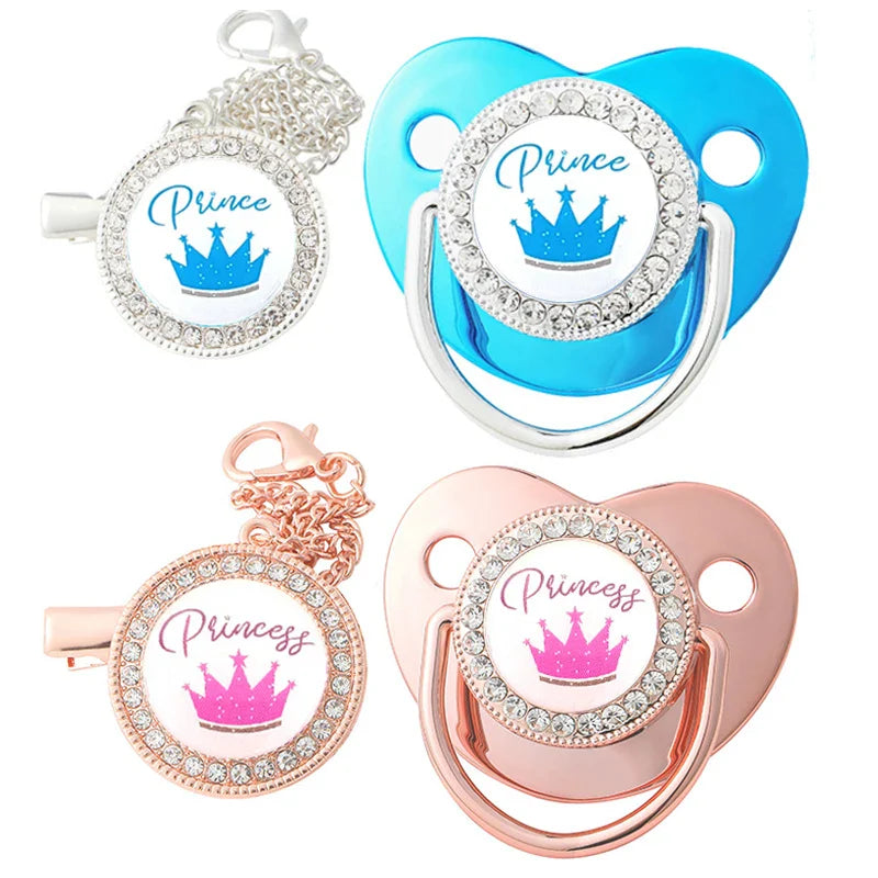 Luxury Baby Pacifier Clips Crown Princess Prince Pacifiers Holder Silicone Infant Nipple Teether Bpa Free Newborn Shower Gifts