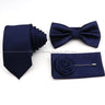 5 Pcs Slim Plaid Tie Set Polyester Pink Blue Necktie Bowtie Cufflink Brooch For Groom Suit Wedding Cravat Shirt Accessory Gift