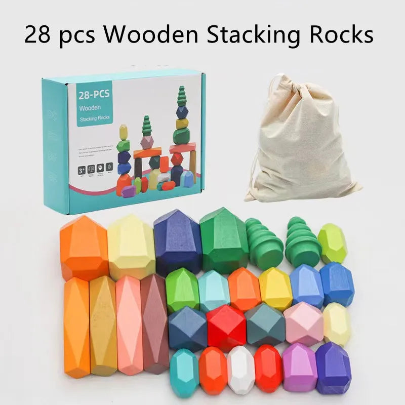 Montessori Rainbow Wooden Stone Stacking Blocks Stapelstenen Balans Kinder Balance Stapelsteen Educational Toys For Children