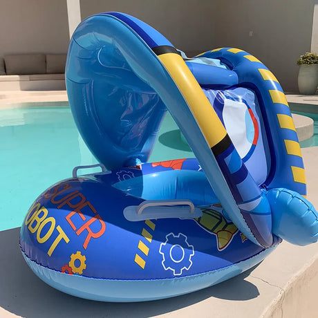 Inflatable Baby Toys Swim Ring Floating Seat Outdoor Swimming Pool Sun Shade Toddler Swim Circle Beach Water Toys for Children