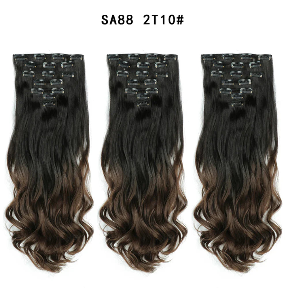 Set Hair Clip In Hair Extensions With Clips Hairpieces Synthetic Extension False/Fake Hair Blonde Eunice Hair Long Hair Pieces