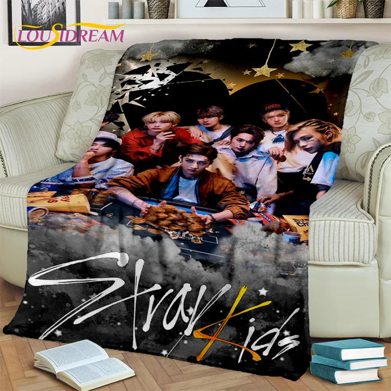 Korea Singer 3D Kpop Stray Kids Blanket,Soft Throw Blanket for Home Bedroom Bed Sofa Picnic Travel Office Rest Cover Blanket Kid