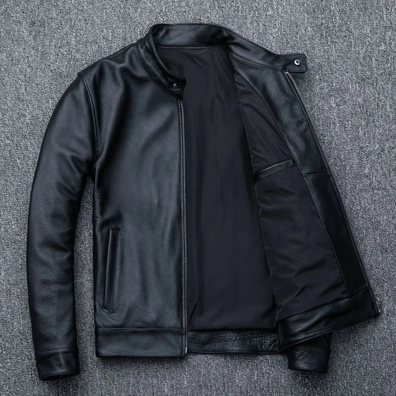 100% Natural Calfskin Leather Jacket Men Skin Jackets Black Genuine Leather Jacket Man Leather Coat Overcoat Autumn M102