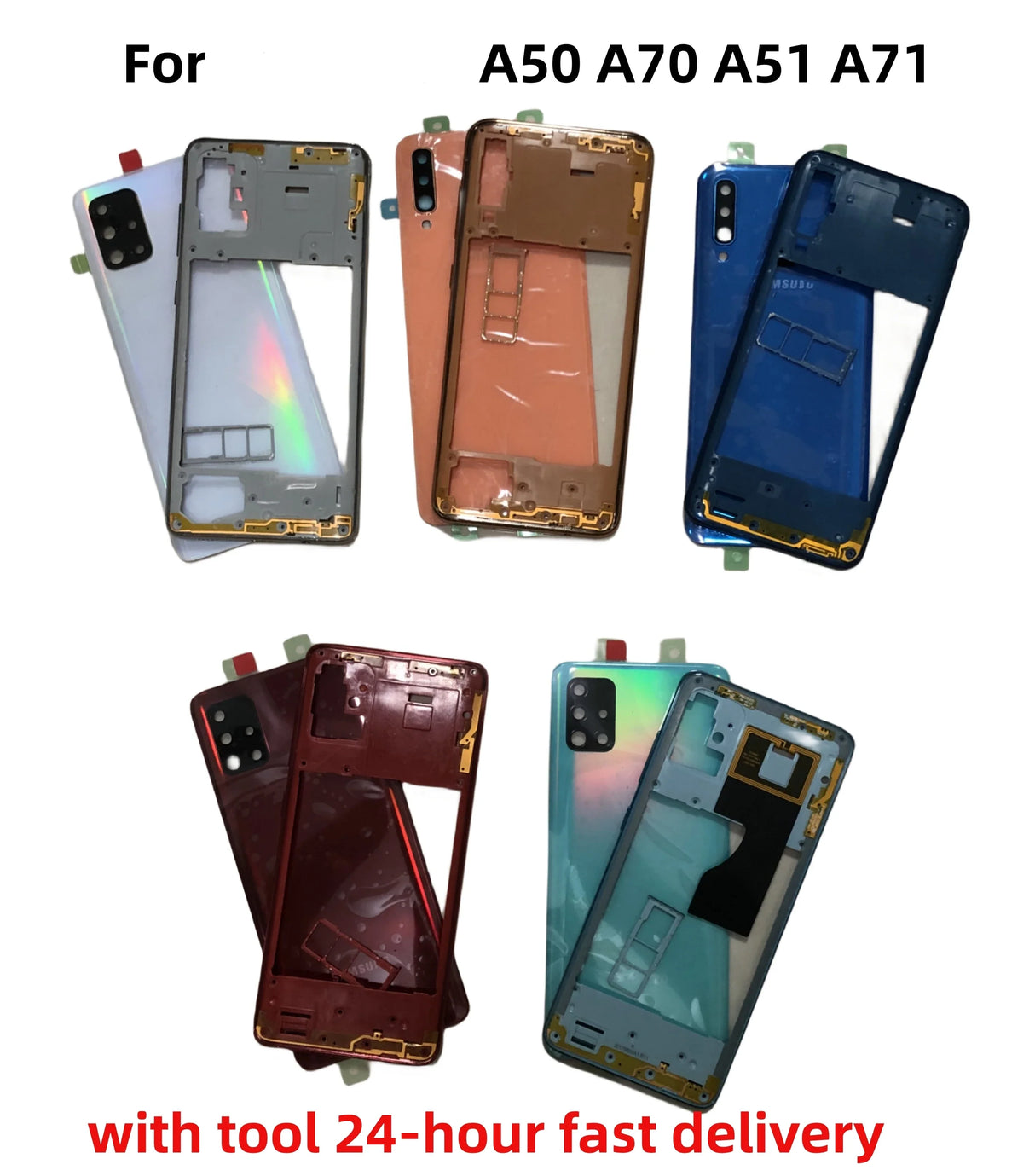 For SA Galaxy A50  A505 A70 A51 A515 A71 A715 Housing Case Middle Frame Cover+Battery Back Cover Rear Cover+Camera Lens