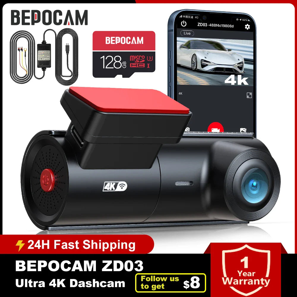 BEPOCAM ZD03 Car DVR WiFi UHD Dash Cam 4K for Car Surveillance Cameras Video Recorders 2160P Dashcam 24H Parking Monitor