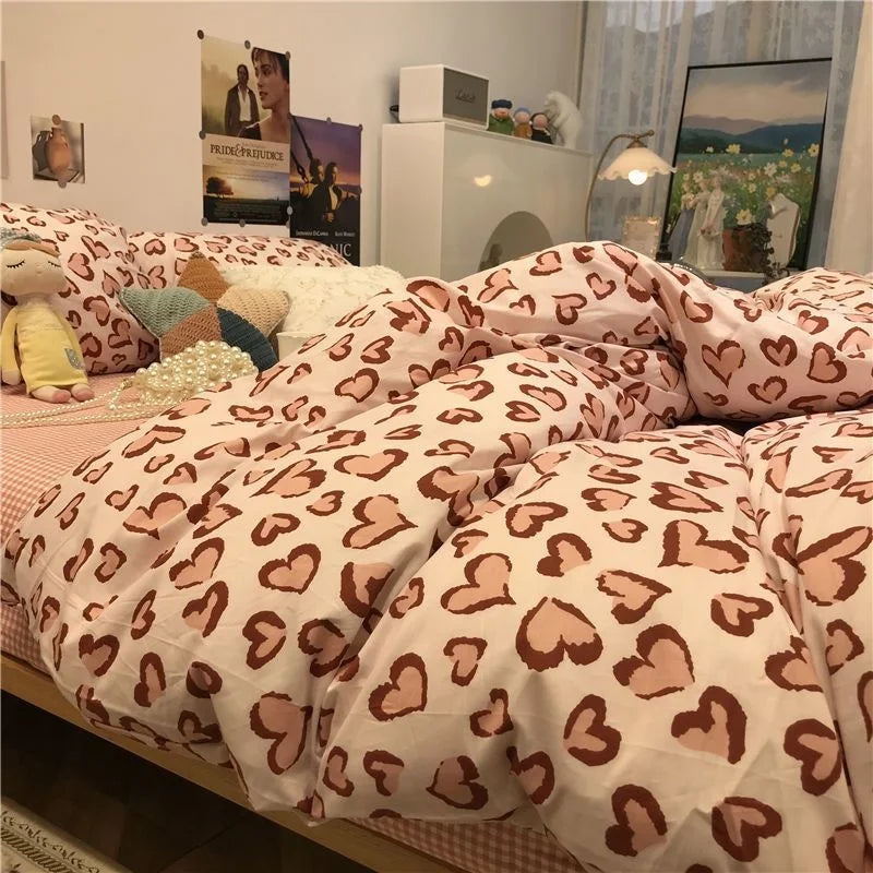 European Ins Floral Brushed Home Bedding Set Simple Soft Duvet Cover Set With Sheet Comforter Covers Pillowcases Bed Linen