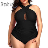 2024 Summer Women Plus Size One Piece Swimsuits Front Cross Tummy Control Black Sexy Swimwear Backless Bathing Suit