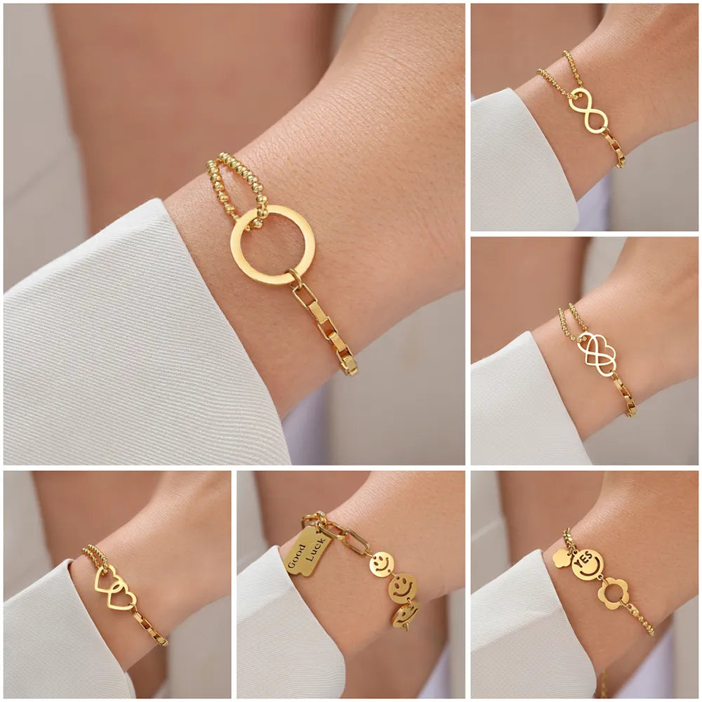 Stainless Steel Bracelets Fashion Trend Multilayer Chain Elephant Smiley Infinity Symbol Round Bracelet For Women Jewelry Gifts