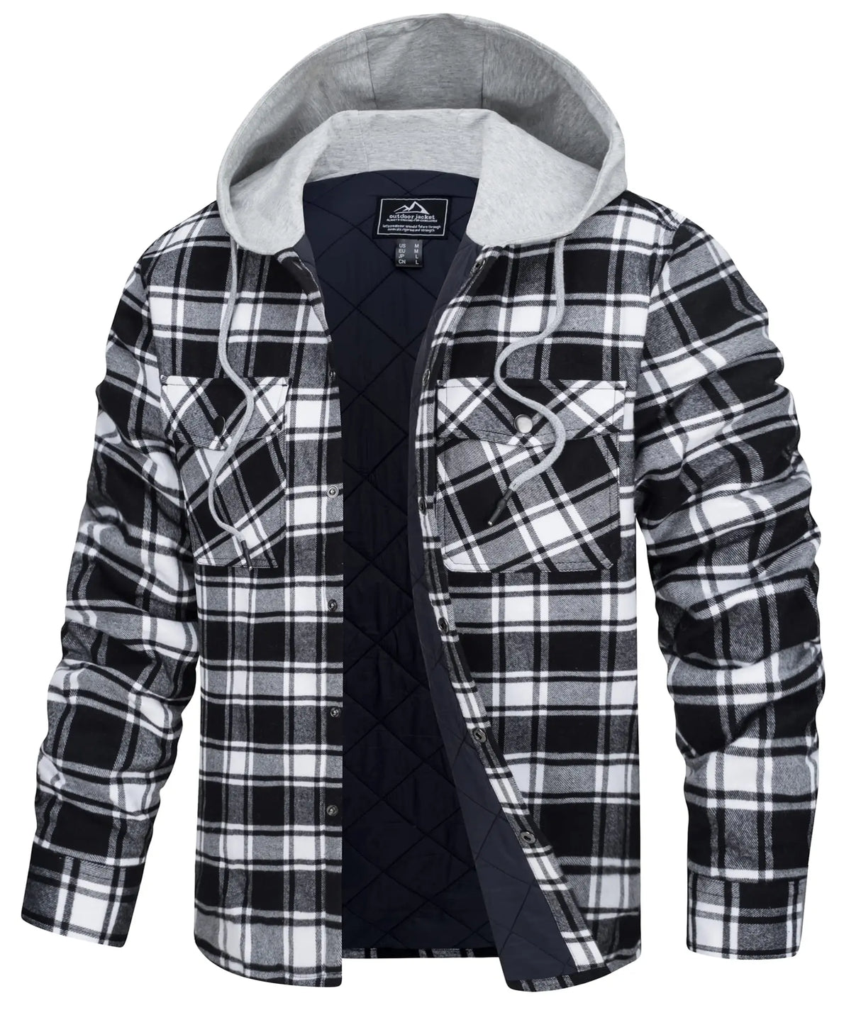 TACVASEN Cotton Flannel Shirt Jacket with Hood Mens Long Sleeve Quilted Lined Plaid Coat Button Down Thick Hoodie Outwear