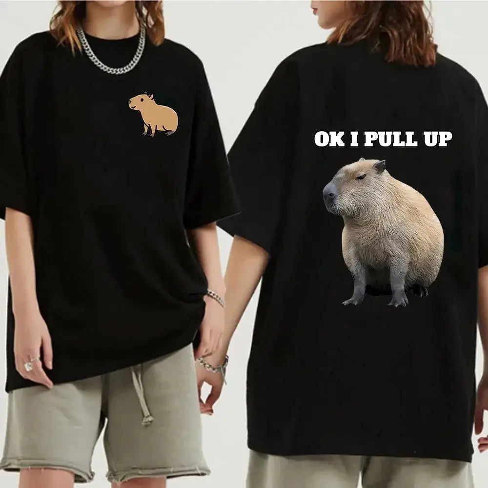 Funny Animals Capybara Cartoon Print T Shirt WomenMen Cotton Plus Size Tops T-shirt Y2k Unisex Fashion Harajuku Tees