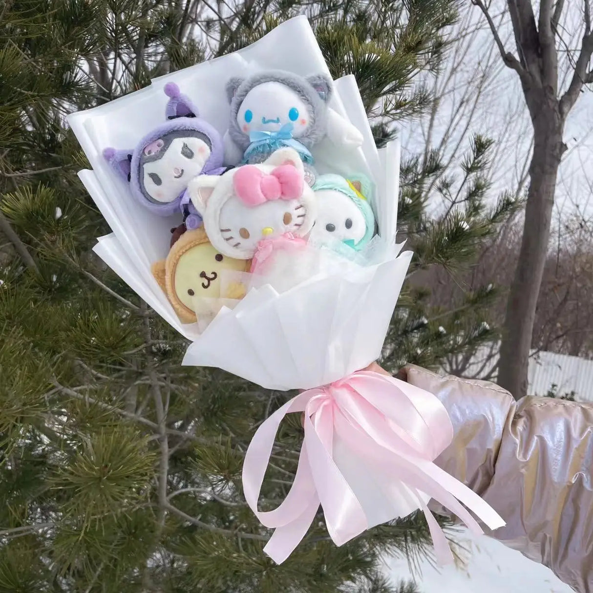 Christmas Gifts Cartoon Sanrio Plush Bouquet My Melody Kuromi Cinnamoroll Kt Cat Plush Doll Toy  Valentine Graduation Gifts