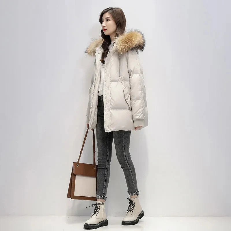 2023 New Warm Thicken Loose Down Jacket Women Winter Short Jacket Hooded Fur Collar Cotton Coat Korean Female Parkas Basic Coat