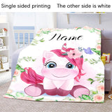 Custom Name Blanket Kawaii Baby Girl Boy Kids Personalized Blankets Cartoon Animal Cute Soft Flannel Throw Blanket Birthday Gift