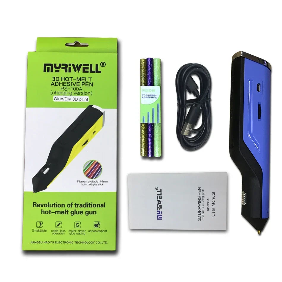 Creative Myriwell 3D Printing Pen with Hot Melt Glue Sticks - USB Powered Art Tool in 6 Vibrant Colors!