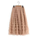 Plus Size Women's Clothing Skirt Elastic Waist Mesh Skirt Calf And Calf Cake Skirt Summer Thin Double Layer Umbrella Skirt 4XL