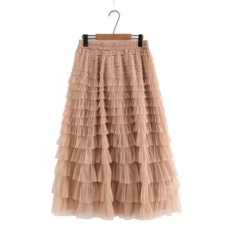 Plus Size Women's Clothing Skirt Elastic Waist Mesh Skirt Calf And Calf Cake Skirt Summer Thin Double Layer Umbrella Skirt 4XL